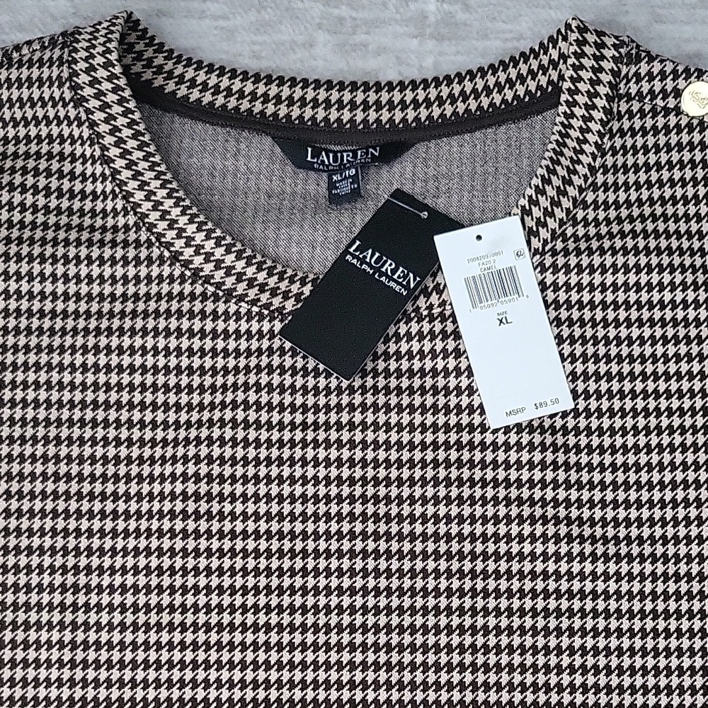 Lauren Ralph Lauren Camel and Black Houndstooth Knit Top with Tags - Picture 3 of 5